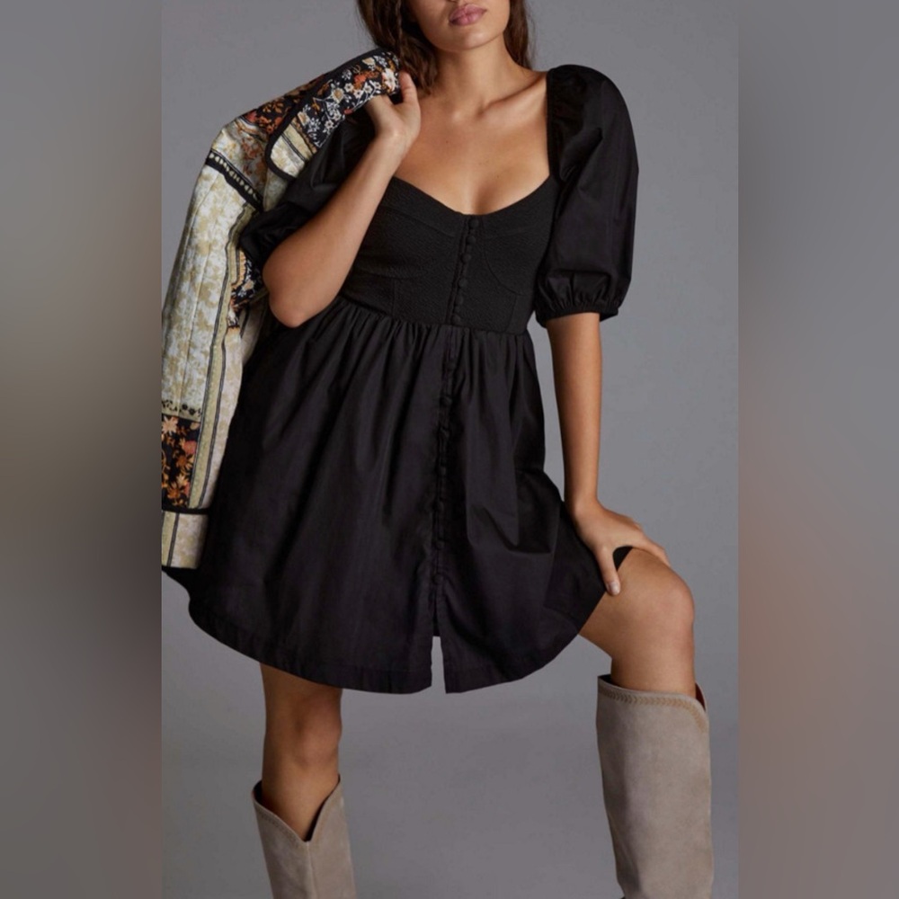 Anthropologie Maeve Black Puff Sleeve Dress